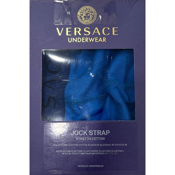 M2-6 VERSACE Men's Greca Jockstrap Underwear Stretch Blue/Black Size 6/34-46/M - Picture 9 of 10